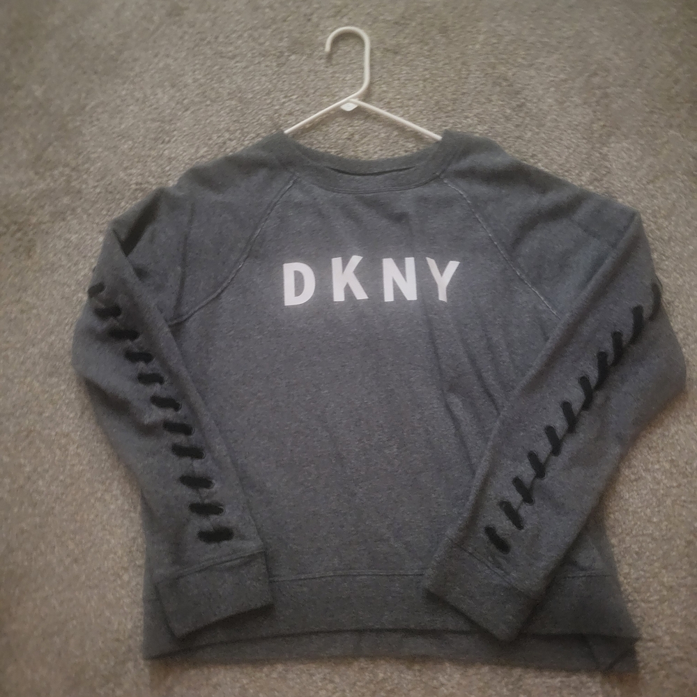 DKNY Charcoal Women's Sweater with Lace-Up Sleeves